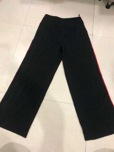 Black Wide Leg Pants with Red &amp; White Stripe