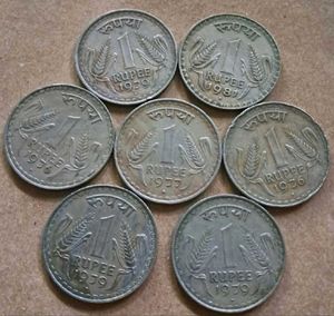 7Re1Big+10Vintage20paisaBrass Coins