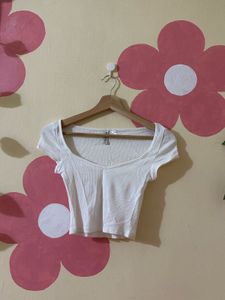 White Ribbed Cropped Top