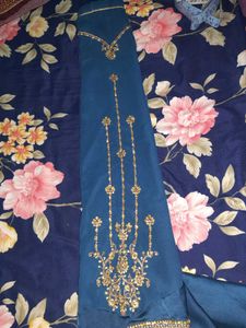 Elegant Embroidered Blue suit with net dupatta