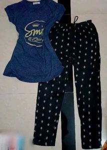 Stylish Blue Smile Queen T-shirt and lower set