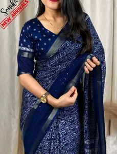 New Mrignayni  Blue Printed Saree With Blouse Piec