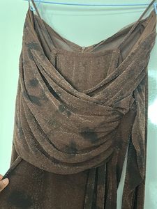 Sparkly Coffee Brown Long Sleeve Wrap Dress