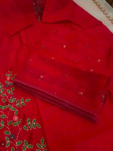 Embroidered Red Kurta with Dupatta and Plazo