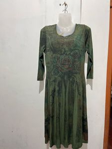 Green Floral Print Midi Dress