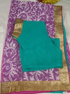 Elegant Purple Floral Print Saree with blouse