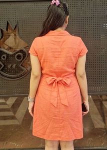 Chic Orange Button-Up Dress