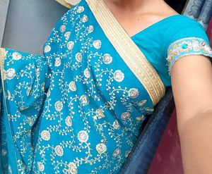 Beautiful Teal Embroidered Saree