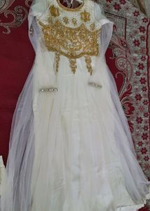 Exquisite White &amp; Gold Embellished Gown