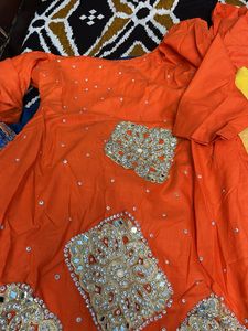 Orange Embellished Kurta Set