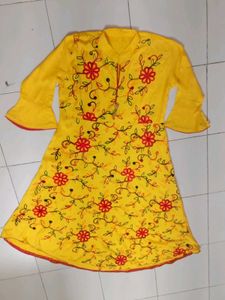Vibrant Yellow Embroidered Kurta with embroidere