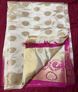 Cream Gold Floral Saree