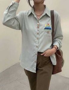 Korean Premium Cute Embroidered Button-Up Shirt