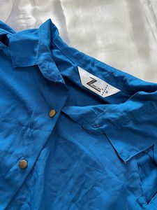 Teal blue high low shirt