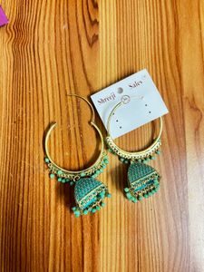 Geet Turquoise Jhumka Earrings (Chand baaliya)