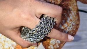 ad America diamond earring and mirror work bangles