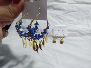 Blue Beaded Gold Leaf Hoop Earrings ✨and a free re
