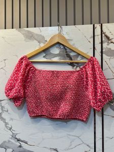 Smocked Off-Shoulder Crop Top, Bust- 36