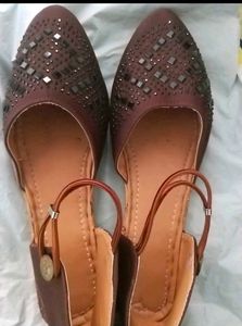 Embellished Brown Flat Sandals