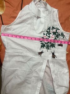 White Cotton Sleeveless Front Side Slit Kurti