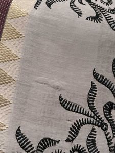 Zari Embroidery Handblock print ChanderiSilk Saree