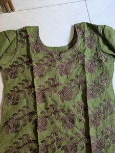 Mehendi Green And Brown Pure Cotton Suit