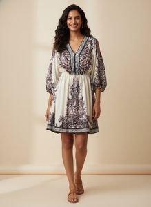 Boho Print V-Neck Mini Dress
