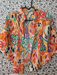 Vibrant Print Open Front Kimono Top