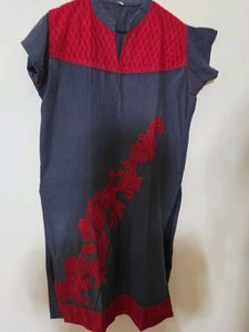 Elegant Grey & Red Kurta