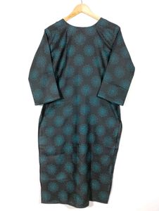 Black With Green Printed Round Neck Kurti (Women)