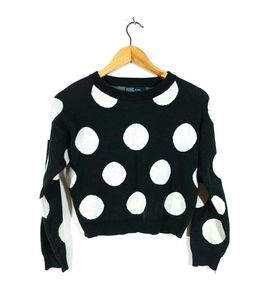 Black Polka Dotted Crop Top (Women's)