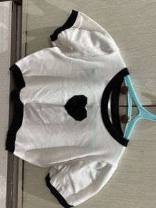 Chic White & Black Heart Crop Top