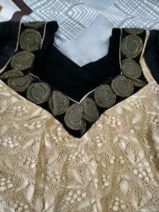 Black &amp; Golden Heavy Net Velvet Lehanga
