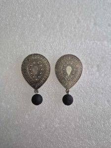 Ethnic Dangle Earrings with Black Beads-Unused