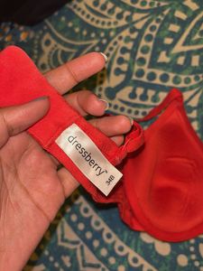 Red Lace Trim Bra (Lightly Padded, Underwired)