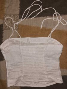 H&amp;M White Linen Ruched Cami Top | Size XS