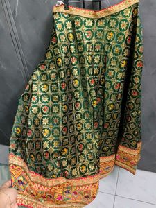Embroidered Green Ethnic Skirt with dupatta