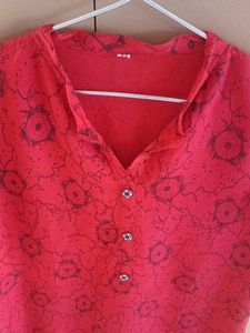 Red Floral Print Kurta