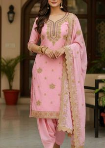 Unstitched Gorgeous Pink Embroidered Kurta Set