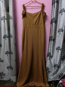 XXL size Elegant Mustard Ruffled Maxi Dress