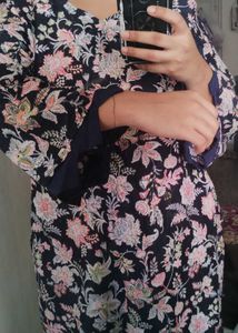 Floral Printed Kurta with Navy Blue Pants