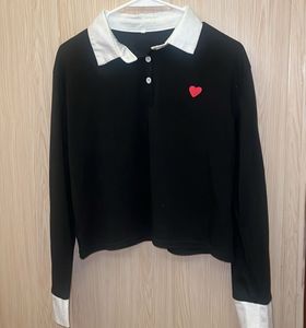 Black Collared Top with Heart Detail