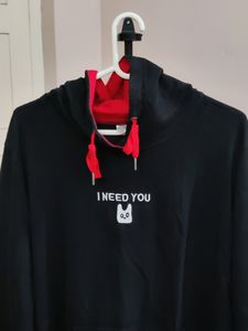💥BUY1GET1💥 black hooded sweatshirt with red drawstrings
