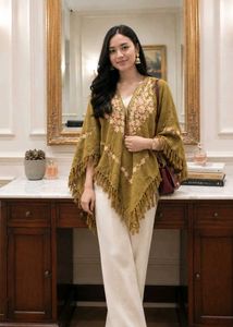 Embroidered Olive Green Kaftan Top