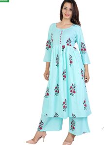 Blue Floral Block Print Co-ord Dress
