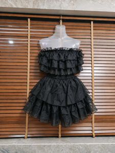 Cute Strapless Smocked Layered Crop Top with Skirt