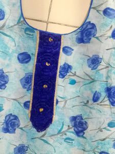 PATIALA SUIT Blue Floral Print and white p