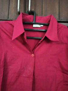 Maroon Cotton Lycra Button-Down Shirt