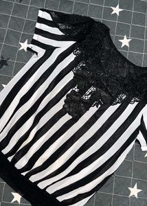 Striped Lace Neck Blouse