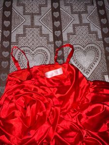 Red Satin Layered Ruffle Party Dress for Girls |